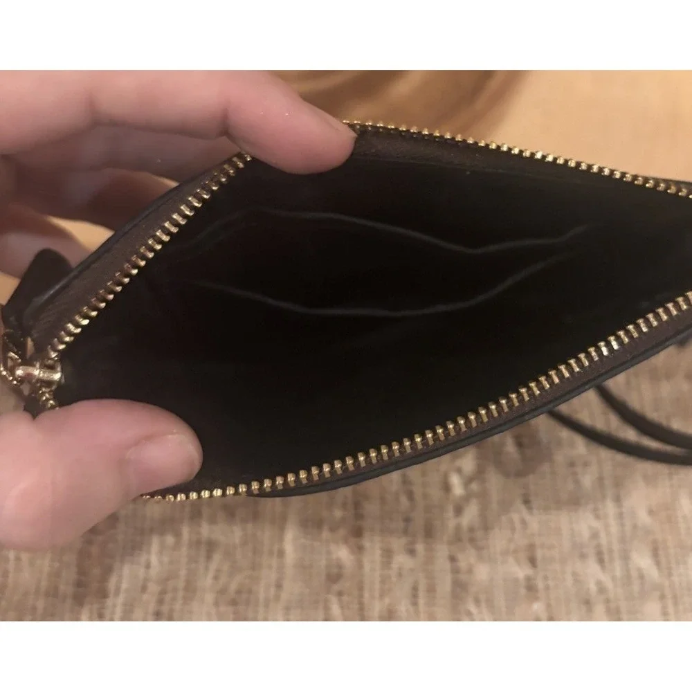 Coach Brown‎ with Black Wristlet Corner Zip Canvas Leather